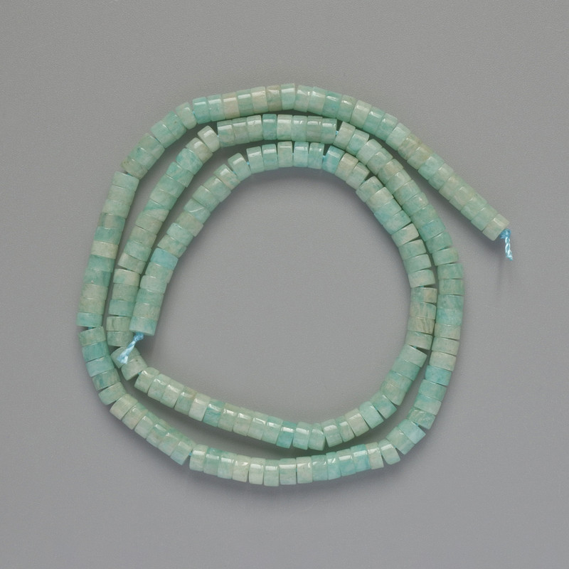 Amazonite Beads - Natural Stone, Faceted Cut, Diameter 4x2 mm, Length 39 cm on Thread