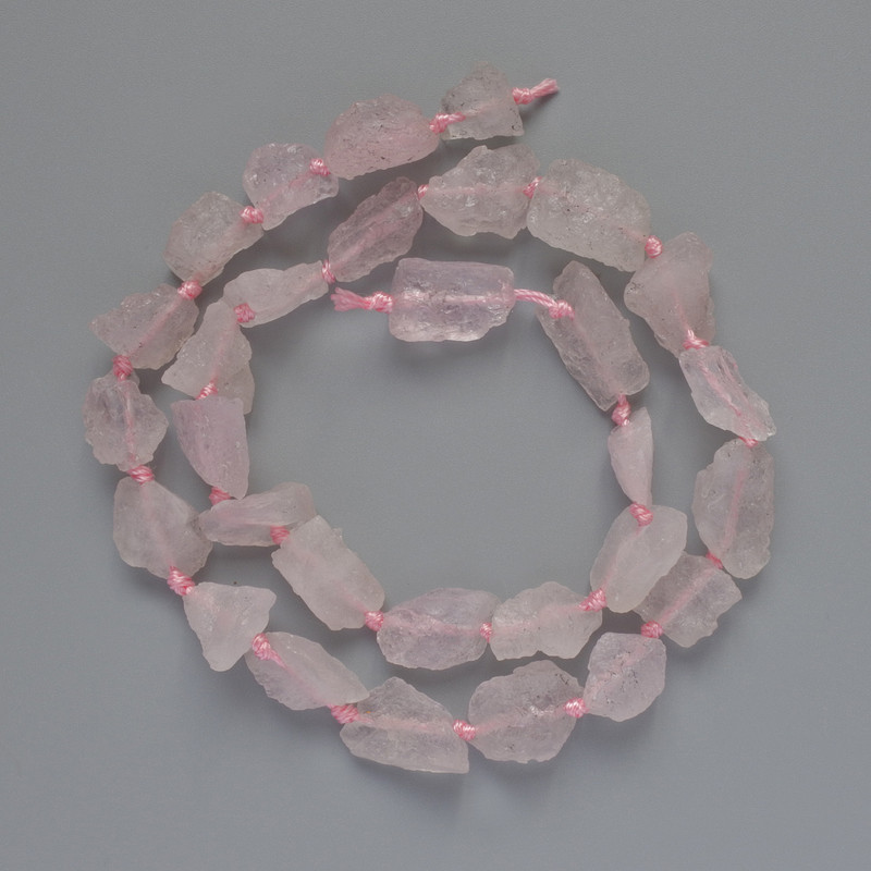 Pink Quartz Beads, Natural Unpolished Stone, Faceted, Diameter from 8x10 to 12x17 mm, Length 39 cm on Thread