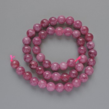 Rubellite Tourmaline Beads, natural stone, smooth round beads, 8 mm diameter ±, length 39 cm ± on thread
