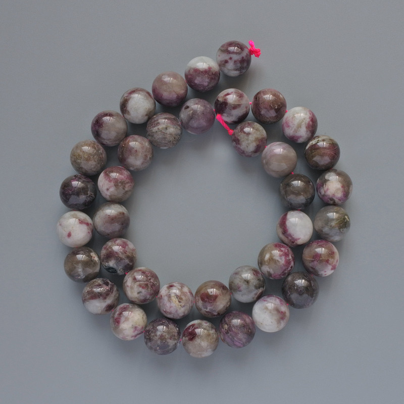 Tourmaline Beads, Natural Stone, Smooth Round Beads, Diameter 10 mm, Length 39 cm on a Thread