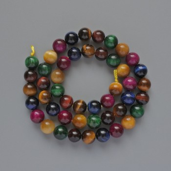 Cat's Eye Beads Assortment, Natural Stone, Smooth Beads, Diameter 8.5 mm, Length 39 cm on Thread