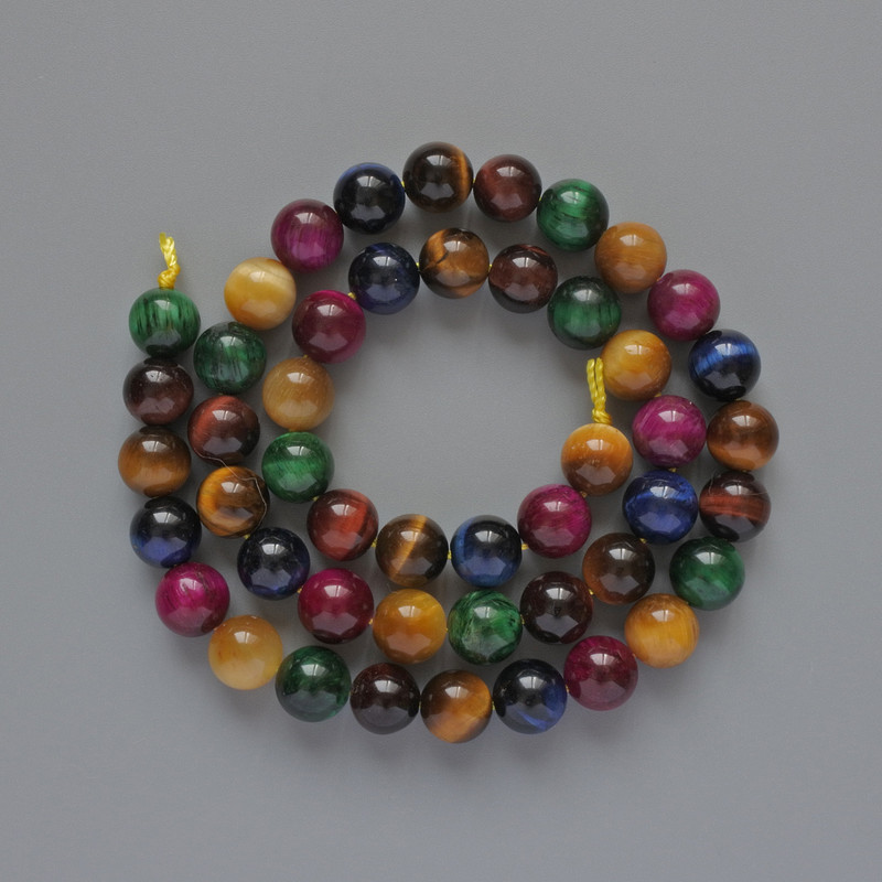 Cat's Eye Beads Assortment, Natural Stone, Smooth Beads, Diameter 8.5 mm, Length 39 cm on Thread