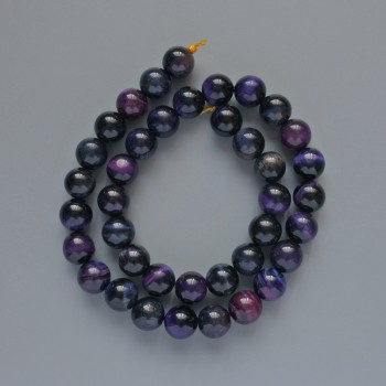 Multicolored Cat's Eye Beads, Natural Stone, Smooth Round Beads, 10 mm Diameter, 39 cm Length on Thread