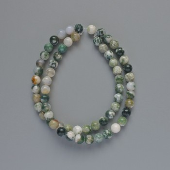 Moss Agate Beads - Natural Stone Smooth Round Beads, Diameter 6.5 mm, Length 39 cm on Thread
