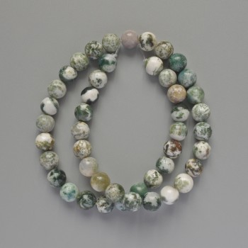 Moss Agate Beads, Natural Stone, Smooth Round Bead, Diameter 8 mm, Length 38 cm on Thread