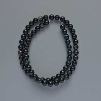 Black Agate Beads, Natural Stone, Smooth Round Beads, 6 mm Diameter, 37 cm Length on Beading Thread