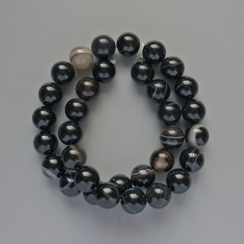 Black Agate Beads, natural stone, smooth round beads, diameter 12 mm ±, length 38 cm ± on thread