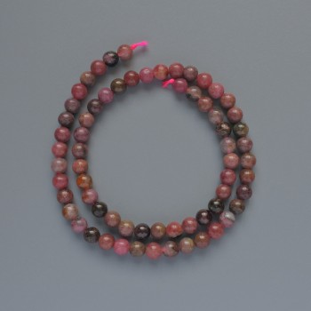 Rhodonite Beads, Natural Stone, Smooth Round Beads, 6 mm Diameter, 38 cm Length on Thread
