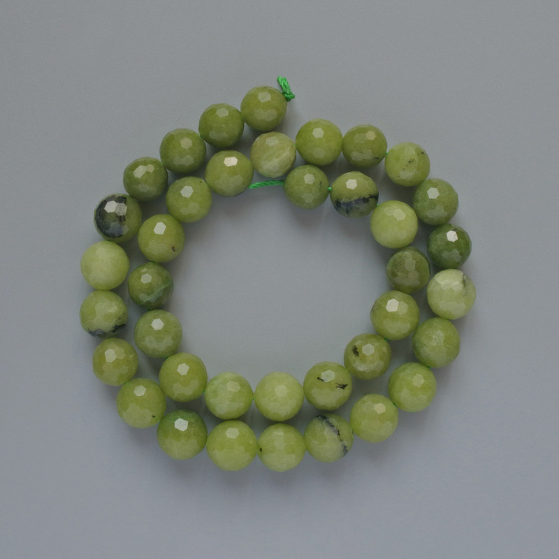 Jadeite Beads Canadian Natural Stone Faceted Ball, 10mm Diameter, 38cm Length on Thread