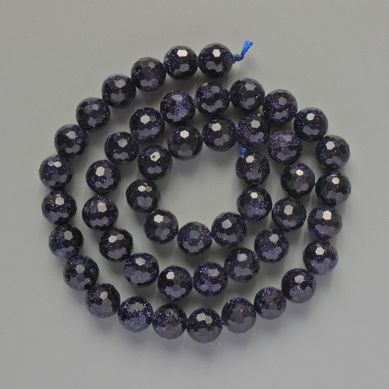 Aventurine Beads 'Night of Cairo' Synthetic Faceted Round Beads, 8 mm diameter, 37 cm length on thread