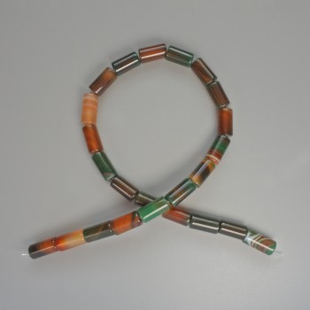 Beads of Brazilian Agate, natural stone cylindrical, diameter 8x16 mm, length approximately 38 cm on beading thread