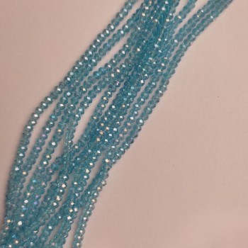 Blue Czech Crystal Beads on Thread, Gasoline-Iridescent, Faceted Rondel, Diameter 3.5×2.5 mm, Length 38 cm