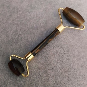 Tiger's Eye Natural Stone Massager, 14 cm, gold-tone metal
