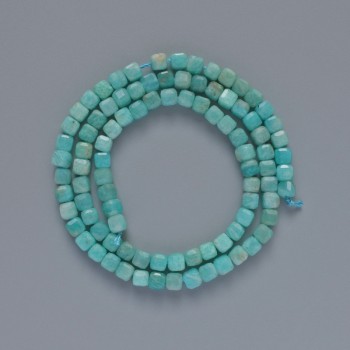 Amazonite Beads, Natural Stone, Faceted Cubes, 4 mm Diameter ±, 39 cm Length ± on Thread