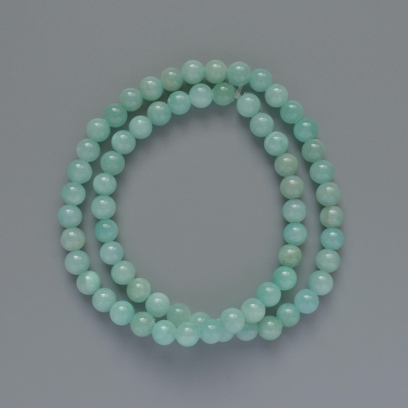 Amazonite Beads (Imitation Acrylic) Smooth Sphere, 6.5 mm Diameter ±, Length 40 cm ± on Thread