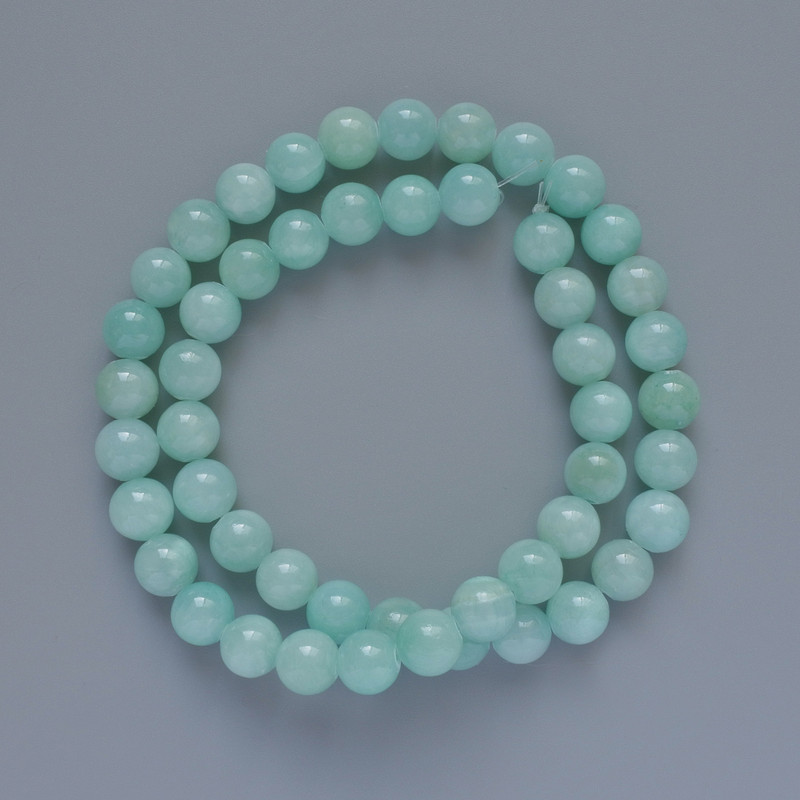 Amazonite beads (imitation acrylic) smooth round beads, 8.5 mm diameter ±, 40 cm length ±, on beading thread