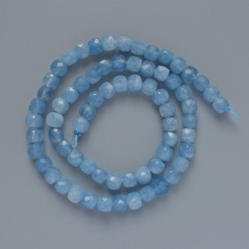 Aquamarine Beads, Natural Stone, Faceted Cubes, 5.5 mm Diameter, 38 cm Length on Thread