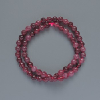 Rubellite Tourmaline Beads, Natural Stone, Smooth Round Beads, 6 mm Diameter, 38 cm Length on Thread