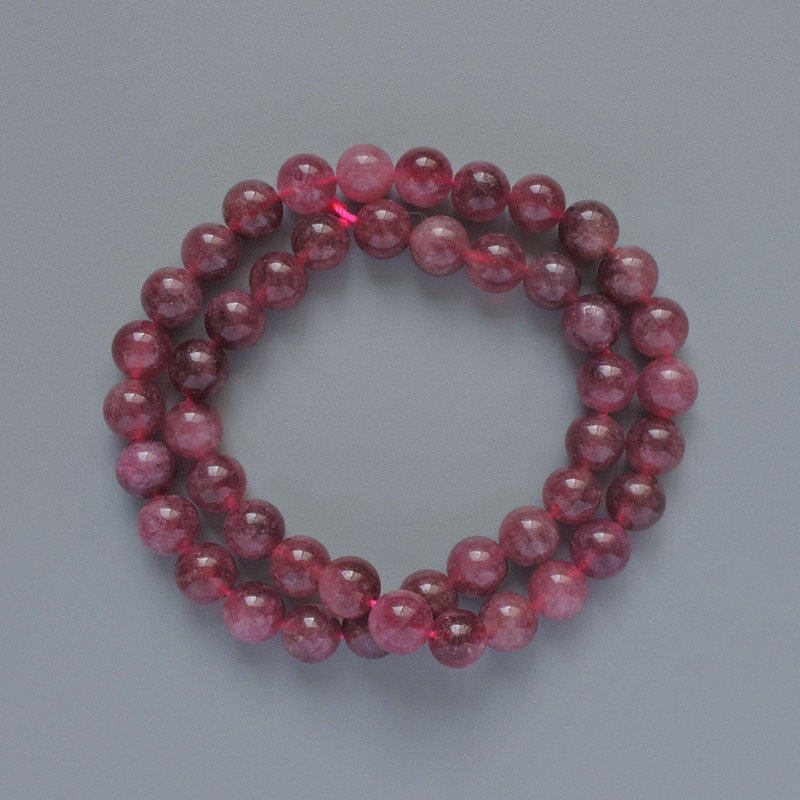 Rubellite Tourmaline Beads, Natural Stone, Smooth Round Beads, 8 mm Diameter, approx. 38 cm Length on Thread