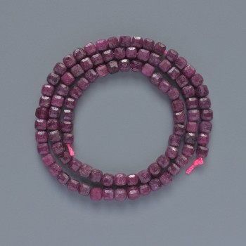 Ruby beads, natural stone, faceted cube, 4 mm diameter, 38 cm length on thread