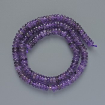 Amethyst natural stone smooth rondelle beads, diameter 6x2 mm, length 38 cm on thread
