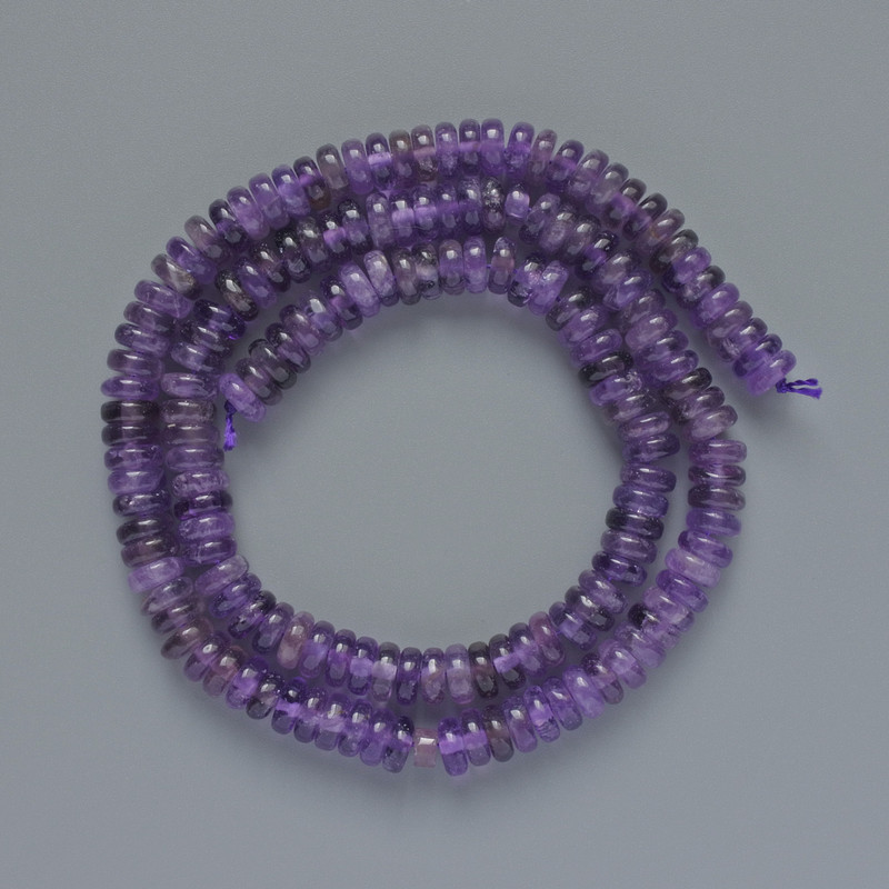 Amethyst natural stone smooth rondelle beads, diameter 6x2 mm, length 38 cm on thread