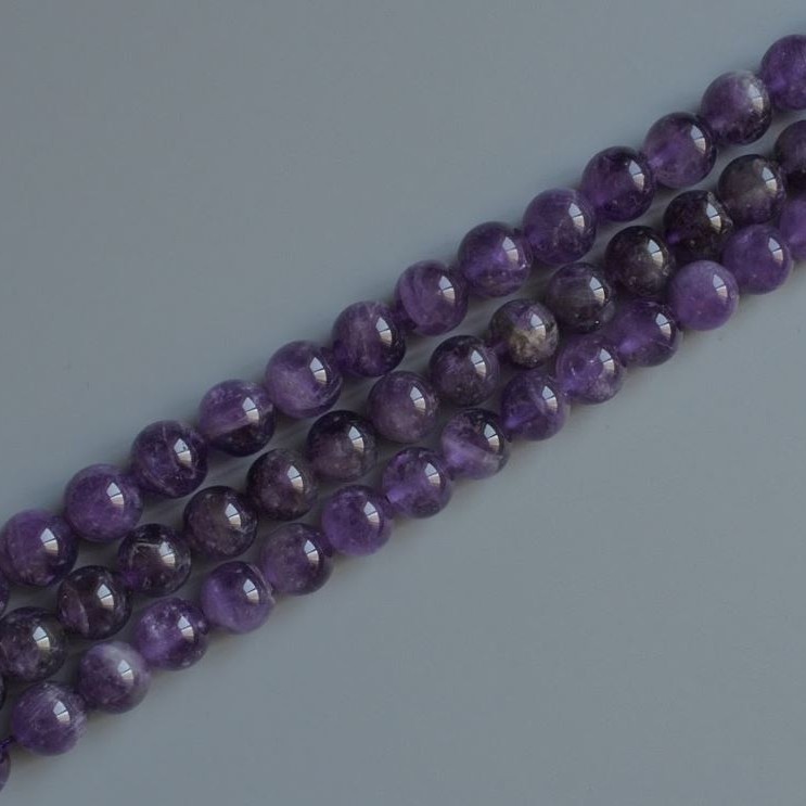 Amethyst beads natural stone smooth ball, diameter 10mm+-, length 39cm+- on thread