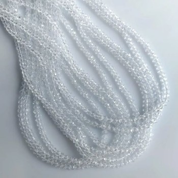 Beads Czech Crystal Clear White 'Rondelle', diameter 3.5x2.5 mm, length 40 cm