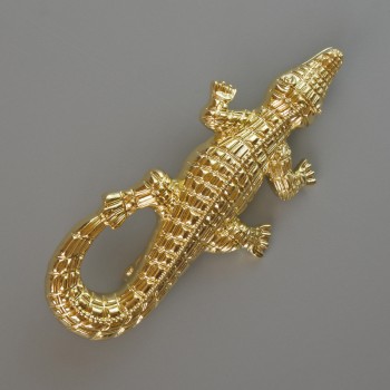 Crocodile Brooch Pendant in Light-Gold Metal 73×33 mm
