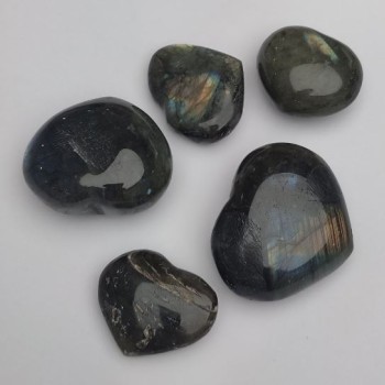PRICE (per 100 g) Labradorite Heart Souvenir Stone, Assorted Sizes 34x30 mm, 54x47 cm+