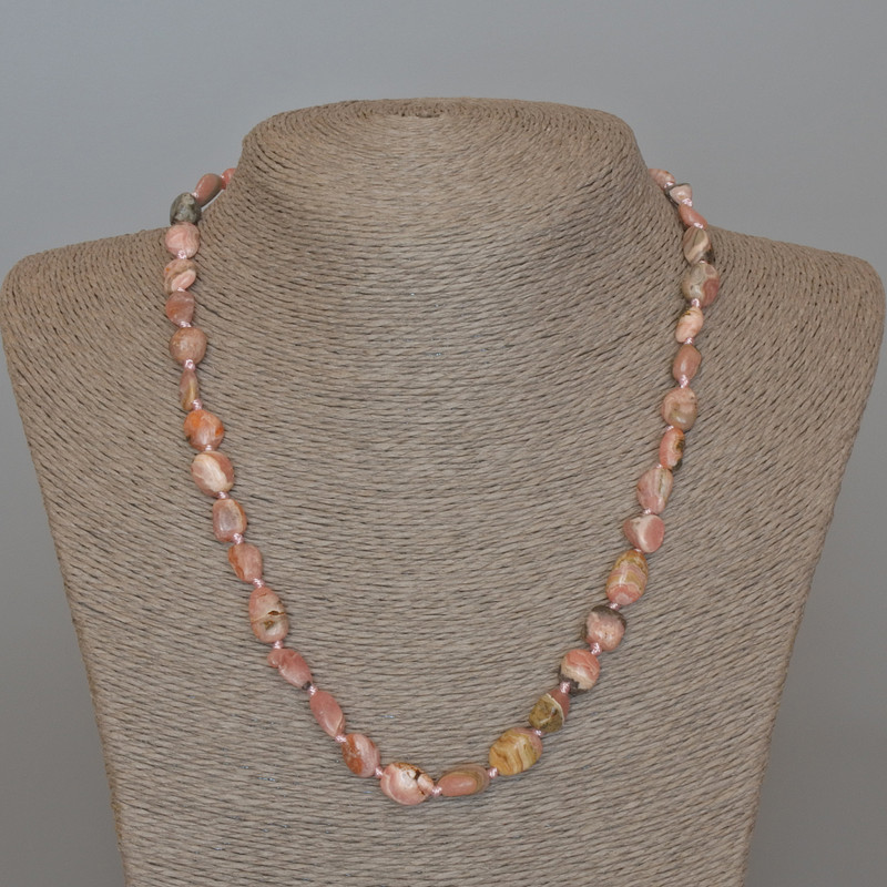 Rhodochrosite Necklace with Natural Stone, Faceted Beads, 8x10 mm Diameter, 48 cm Length