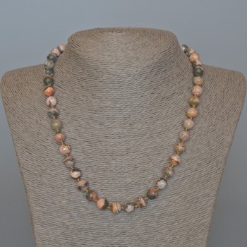 Rhodolite Necklace, Natural Stone, Smooth Beads, Diameter 8.5 mm, Length 49 cm ±
