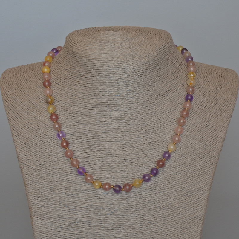 Assorted Natural Stone Necklace with Smooth Beads, 6.5 mm Diameter, 47 cm Length