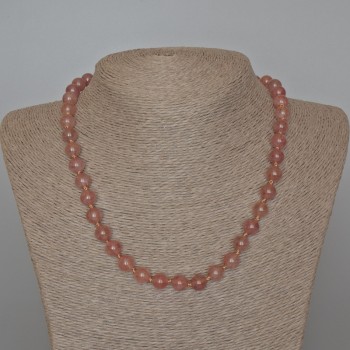 Strawberry Quartz Necklace, Natural Stone Smooth Beads, 8.5 mm Diameter, 47 cm Length