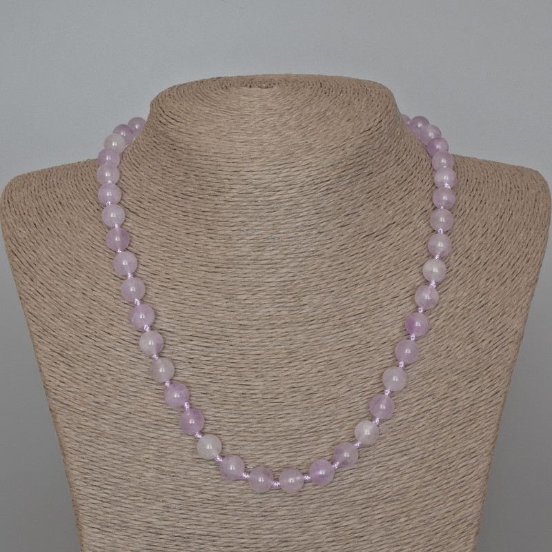 Lavender Amethyst Necklace with natural stone smooth beads, 8.5 mm diameter, 49 cm long