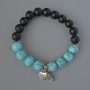Shungite and Turquoise Bracelet (imit.) smooth beads, diameter 10 mm ±, length 18 cm ±, with metal inserts (stretch)
