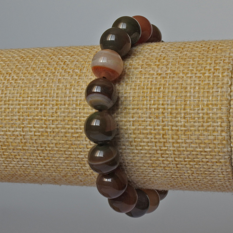 Agate Bracelet with Natural Stone, Smooth Beads, 10 mm Diameter ±, Length 18 cm ± (Stretch)