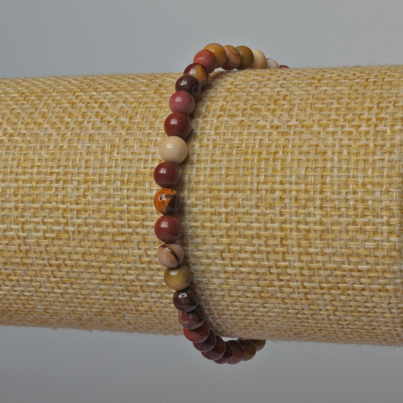 Mookaite Jasper Bracelet - natural stone, smooth beads, 5 mm diameter, 18 cm length (stretch)