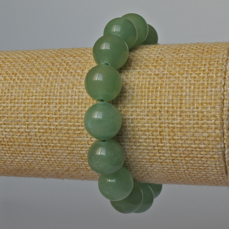 Nephrite Bracelet, natural stone, smooth round beads, 12.5 mm diameter, 18 cm length +/- (stretch)
