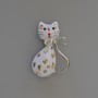 Brooch pendant Kitty with white enamel and Haliotis (abalone shell), crystals, silver-toned metal 25x39mm