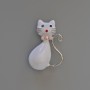 Cat Pendant Brooch White Enamel Crystals Silver-Tone Metal 25×39 mm