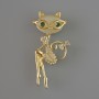 Kitty Brooch Pendant with Cat's Eye and Crystals, Green and White Crystals, Gold-Tone Metal 23×52 mm