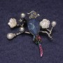 Parrot Brooch Pendant with Blue Crystal, Silver-Toned Metal 50x48mm