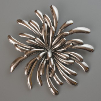 Chrysanthemum Flower Brooch-Pendant, Silver-Tone Metal, 75x72 mm