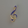 Brooch Treble Clef Blue Enamel, Gold-tone Metal 38x16 mm