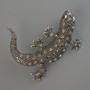 Lizard Brooch Pendant with White and Black Rhinestones, Silver-Tone Metal 54x46 mm