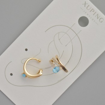 Kaf Xuping with blue crystal and white rhinestones, dimensions 11.5 × 5.5 mm, +/- 18K gold plating