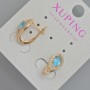 Xuping Earrings with Blue Crystal and White Crystals, Diameter 14x7 mm, 18K Gold Plating