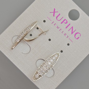 Xuping Earrings with White Rhinestones, Diameter 23×6 mm ± Rhodium