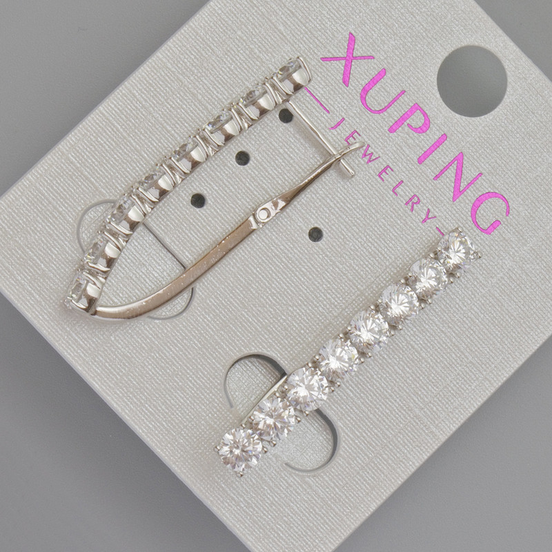 Xuping Earrings with White Crystals, 32x4 mm Diameter, Rhodium-plated